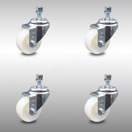 Service Caster 3 Inch SS Nylon Wheel Swivel 1/2 Inch Threaded Stem Caster Set SCC-SSTS20S314-NYS-121315-4